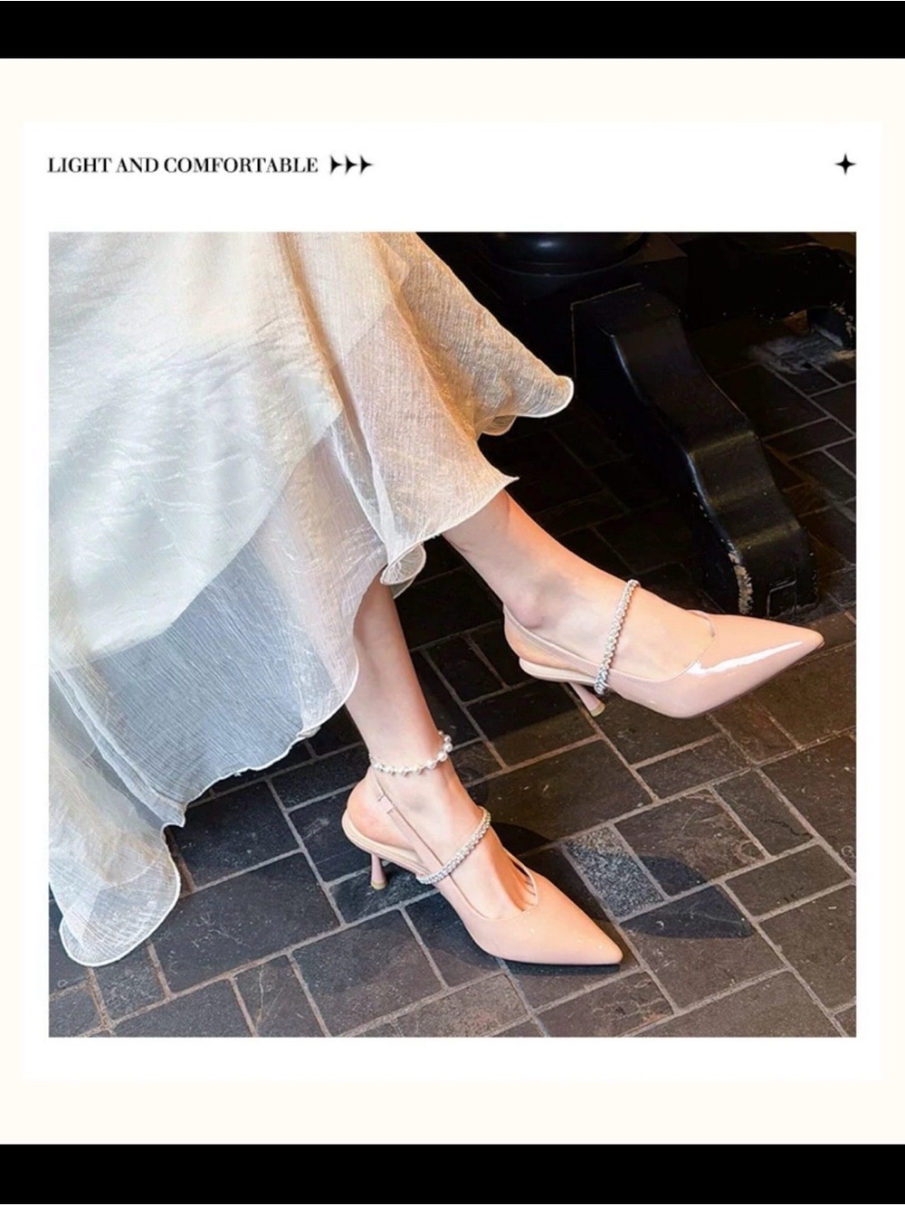 Elegant Pink Pointed-Toe Slingback Heels with Rhinestone Straps